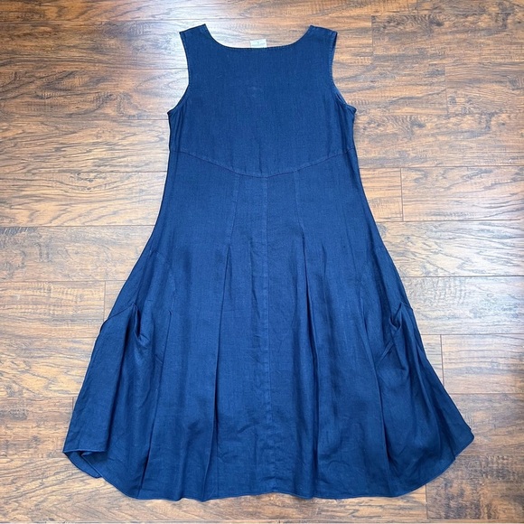 Click by CMC • linen midi dress navy blue asymmetrical lagenlook flowy - Picture 8 of 10